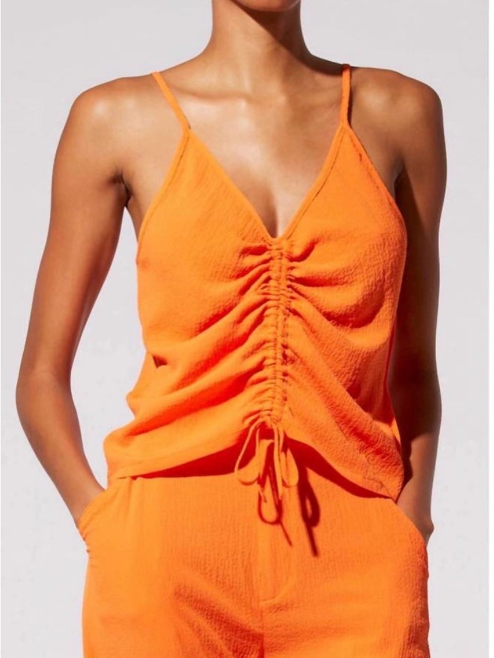 SOLID & STRIPED Orange Ruched V-Neck Camisole